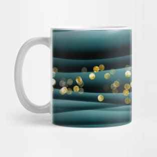 Dark Green Gold Fantasy Wave Pattern Mug